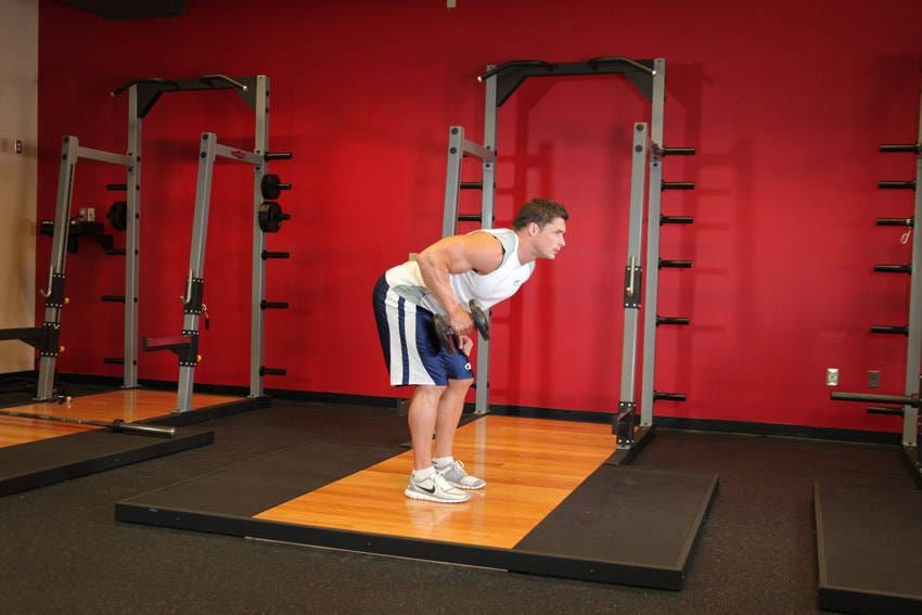 Standing Bent-Over One-Arm Dumbbell Triceps Extension - Step 0