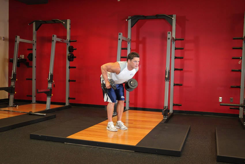 Standing Bent-Over Two-Arm Dumbbell Triceps Extension - Step 0