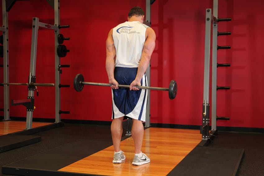 Standing Palms-Up Barbell Behind The Back Wrist Curl - Step 1